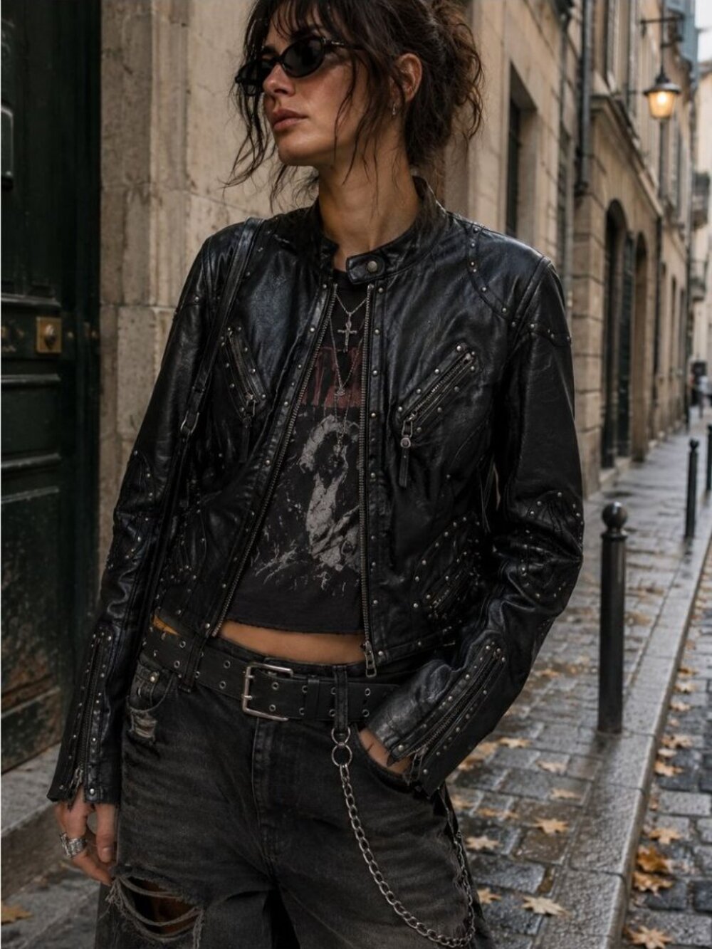 Spirit Kadra Black Studded Leather Motorcycle Jacket Biker Punk Rock Goth Emo